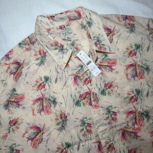 J Crew Shirt Mens XL Fishing Lure Short Sleeve Button Up Linen Cotton Blend